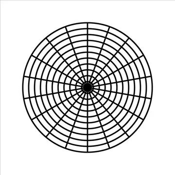 Polar grid of 10 concentric circles and 20 degrees steps Stock Illustration
