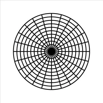 Polar grid of 10 concentric circles and 15 degrees steps Stock Illustration