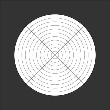 Polar grid of 10 concentric circles and 45 degrees steps. Stock Illustration