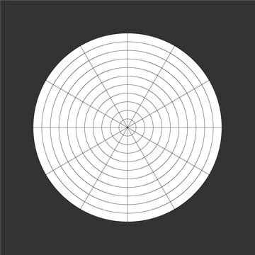 Polar grid of 10 concentric circles and 30 degrees steps Stock Illustration