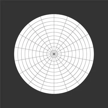 Polar grid of 10 concentric circles and 20 degrees steps Stock Illustration