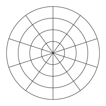 Polar grid of 10 segments and 3 concentric circles. Coaching tool. Wheel of life Stockillustratie