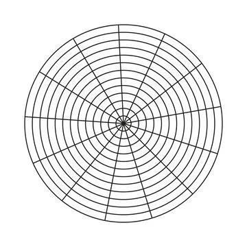 Polar grid of 13 segments and 12 concentric circles. Circle diagram Stock Illustration