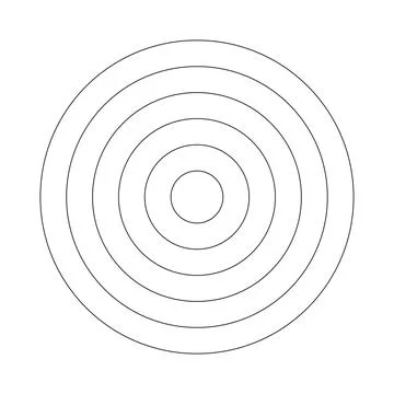 Polar grid of 5 concentric circles. Circle diagram divided on equal segments. Illustrazione stock