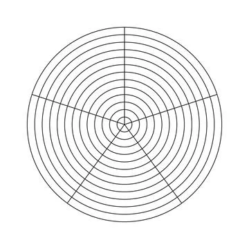 Polar grid of 5 segments and 12 concentric circles. Circle diagram of lifestyle Stock Illustration