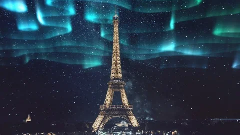 Polar Light Over Eiffel tower Stock Footage 125584422