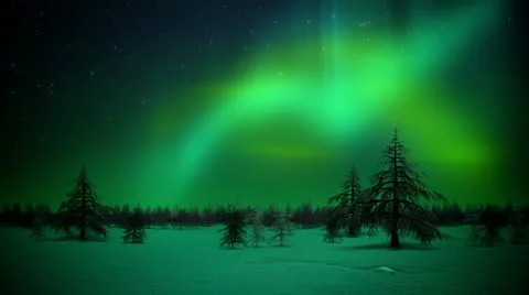 Polar lights in forest loop Stock Footage 14400757