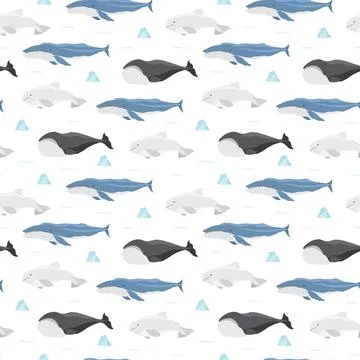 Polar sea animals seamless pattern. Cute Cartoon arctic animals, marine ani.. 스톡 일러스트