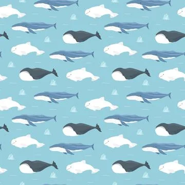 Polar sea animals seamless pattern. Cute Cartoon arctic animals, marine anima 스톡 일러스트
