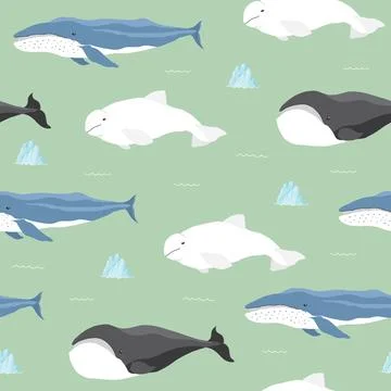 Polar sea animals seamless pattern. Cute Cartoon arctic animals, marine ani.. Stock Illustration