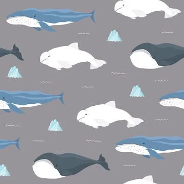 Polar sea animals seamless pattern. Cute Cartoon arctic animals, marine anima 스톡 일러스트