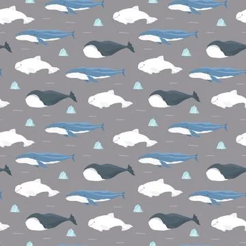 Polar sea animals seamless pattern. Cute Cartoon arctic animals, marine anima 스톡 일러스트
