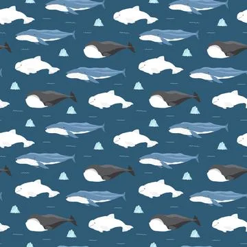 Polar sea animals seamless pattern. Cute Cartoon arctic animals, marine anima Stock Illustration