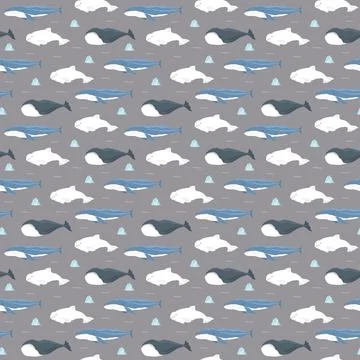 Polar sea animals seamless pattern. Cute Cartoon arctic animals, marine anima Stock Illustration