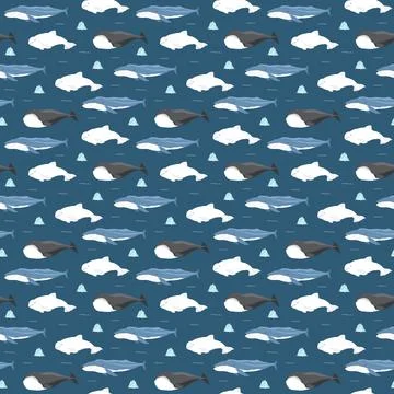 Polar sea animals seamless pattern. Cute Cartoon arctic animals, marine anima Stock Illustration