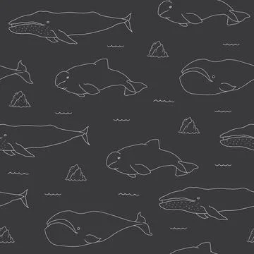 Polar sea animals seamless pattern. Cute Cartoon arctic animals, marine anima Stock Illustration