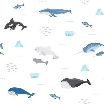 Polar sea animals seamless pattern. Cute Cartoon arctic animals, marine ani.. Stock Illustration