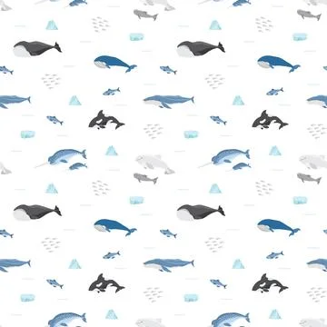 Polar sea animals seamless pattern. Cute Cartoon arctic animals, marine anima Illustrazione stock