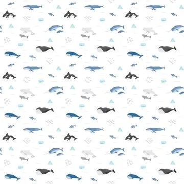 Polar sea animals seamless pattern. Cute Cartoon arctic animals, marine anima Stock Illustration