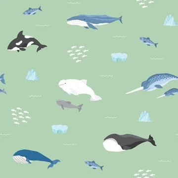 Polar sea animals seamless pattern. Cute Cartoon arctic animals, marine ani.. 스톡 일러스트
