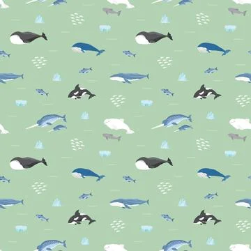 Polar sea animals seamless pattern. Cute Cartoon arctic animals, marine anima 스톡 일러스트