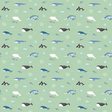 Polar sea animals seamless pattern. Cute Cartoon arctic animals, marine anima Stock Illustration