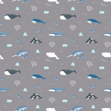 Polar sea animals seamless pattern. Cute Cartoon arctic animals, marine ani.. Stock Illustration