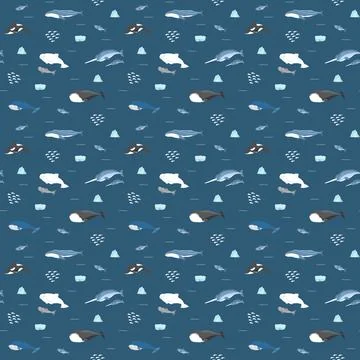 Polar sea animals seamless pattern. Cute Cartoon arctic animals, marine anima 스톡 일러스트
