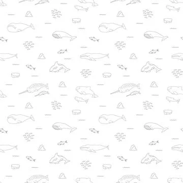 Polar sea animals seamless pattern. Cute Cartoon arctic animals, marine ani.. Stock Illustration