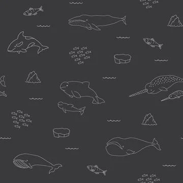 Polar sea animals seamless pattern. Cute Cartoon arctic animals, marine anima Stock Illustration