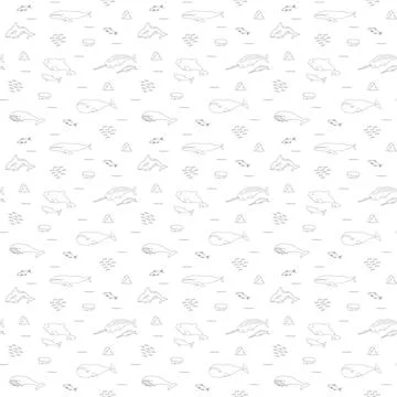 Polar sea animals seamless pattern. Cute Cartoon arctic animals, marine anima Stock Illustration