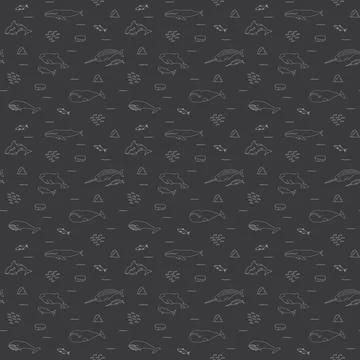 Polar sea animals seamless pattern. Cute Cartoon arctic animals, marine anima 스톡 일러스트