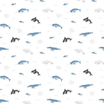 Polar sea animals seamless pattern. Cute Cartoon arctic animals, marine anima Stock Illustration