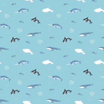 Polar sea animals seamless pattern. Cute Cartoon arctic animals, marine anima Stock Illustration