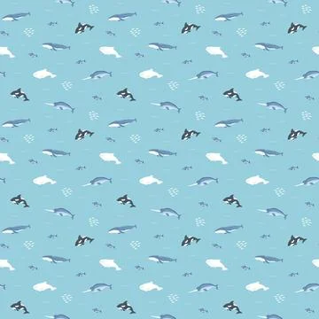Polar sea animals seamless pattern. Cute Cartoon arctic animals, marine anima 스톡 일러스트