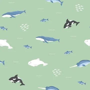 Polar sea animals seamless pattern. Cute Cartoon arctic animals, marine ani.. Stock Illustration