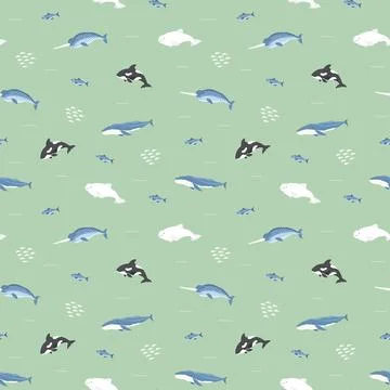 Polar sea animals seamless pattern. Cute Cartoon arctic animals, marine anima 스톡 일러스트
