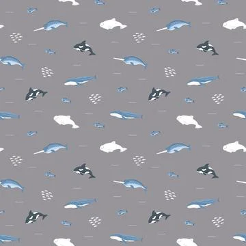 Polar sea animals seamless pattern. Cute Cartoon arctic animals, marine anima Stock Illustration