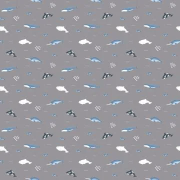 Polar sea animals seamless pattern. Cute Cartoon arctic animals, marine anima Stock Illustration
