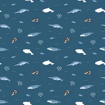 Polar sea animals seamless pattern. Cute Cartoon arctic animals, marine anima 스톡 일러스트
