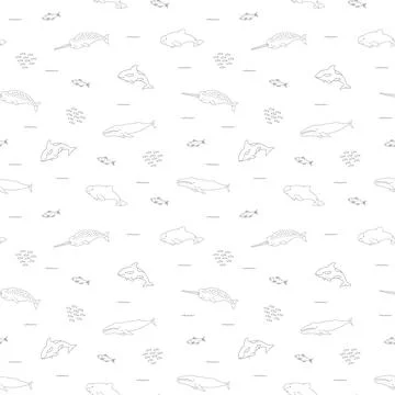 Polar sea animals seamless pattern. Cute Cartoon arctic animals, marine anima 스톡 일러스트