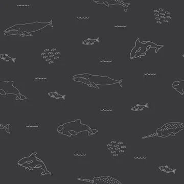 Polar sea animals seamless pattern. Cute Cartoon arctic animals, marine anima Stock Illustration