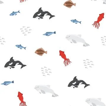 Polar sea animals seamless pattern. Cute Cartoon arctic animals, marine anima 스톡 일러스트