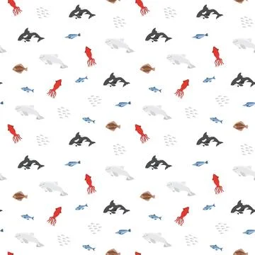 Polar sea animals seamless pattern. Cute Cartoon arctic animals, marine ani.. Illustrazione stock