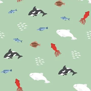 Polar sea animals seamless pattern. Cute Cartoon arctic animals, marine ani.. Stock Illustration