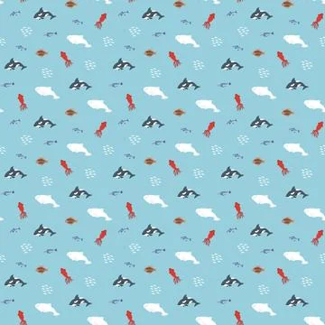 Polar sea animals seamless pattern. Cute Cartoon arctic animals, marine anima 스톡 일러스트