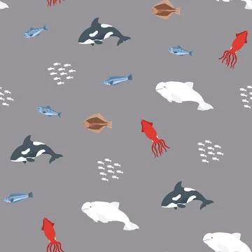 Polar sea animals seamless pattern. Cute Cartoon arctic animals, marine anima Stock Illustration