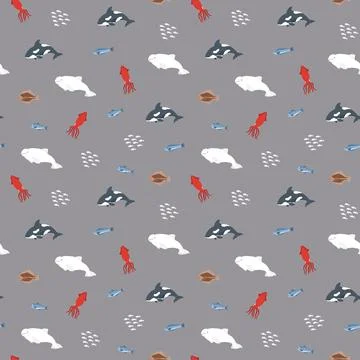 Polar sea animals seamless pattern. Cute Cartoon arctic animals, marine ani.. Stock Illustration