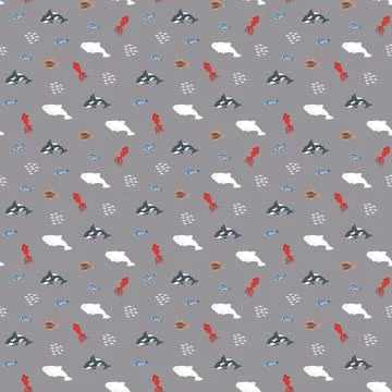 Polar sea animals seamless pattern. Cute Cartoon arctic animals, marine anima Illustrazione stock