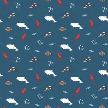 Polar sea animals seamless pattern. Cute Cartoon arctic animals, marine anima Stock Illustration